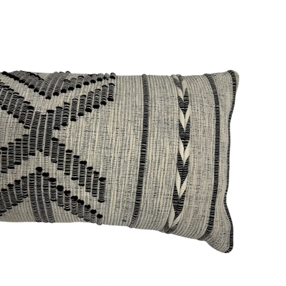 Lumbar Pillow Cover Neutral Woven Textured Black Geometric Accent 14x28‎ WPP5